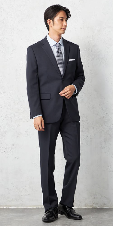 上下セットアップスーツ ２つボタン ストライプ ネイビー