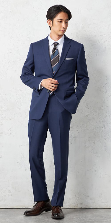 上下セットアップスーツ ２つボタン ウインドペン ブルー