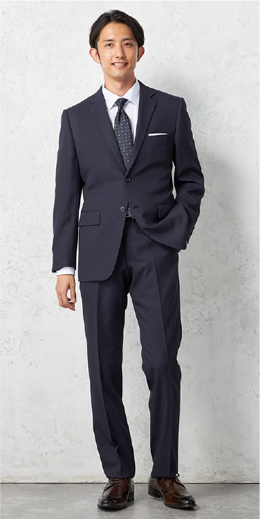 上下セットアップスーツ ２つボタン シャドウストライプ ネイビー