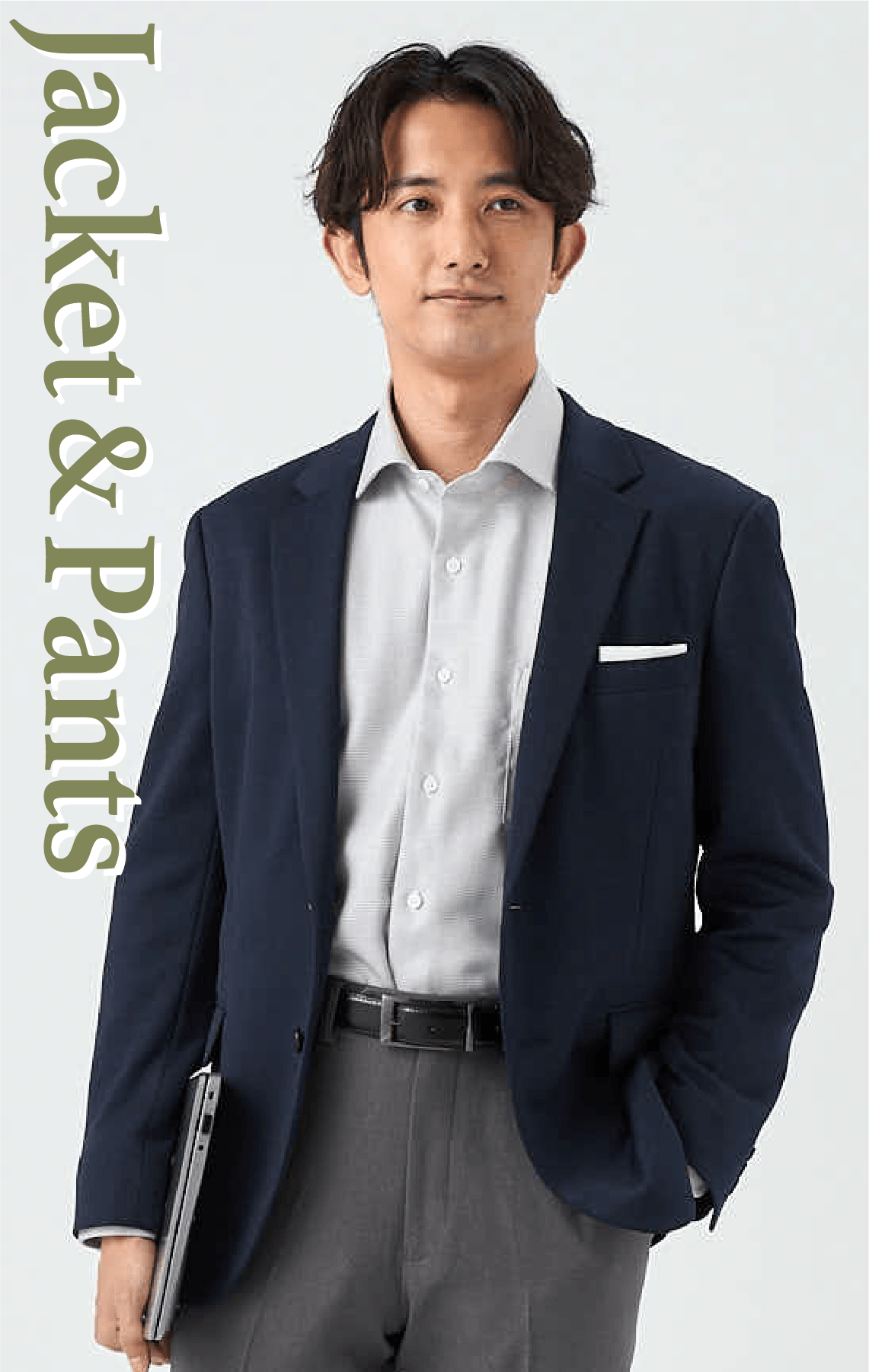 ネイビー×グレー　ジャケット＆パンツ コーディネート2