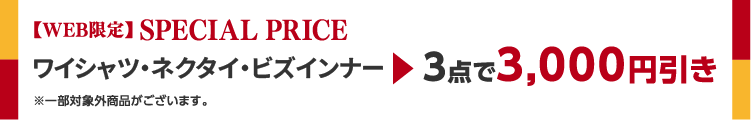 【WEB限定】SPECIAL PRICE ワイシャツ・ネクタイ・ビズインナー 3点で3,000円引き