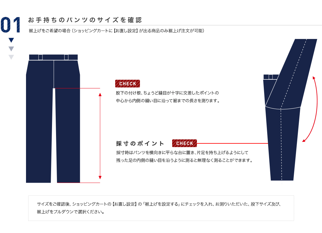 お手持ちのパンツのサイズを確認