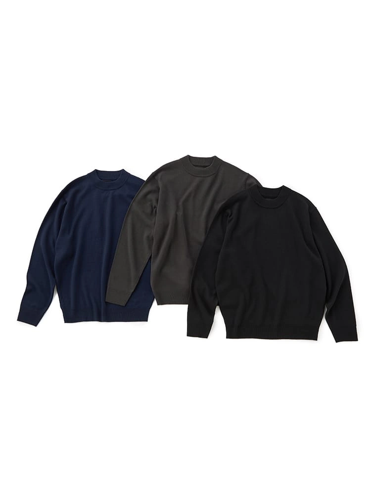 【3点/SmartPick！】モックネックベーシックニットAセット（ブラック＆グレー＆ネイビー）