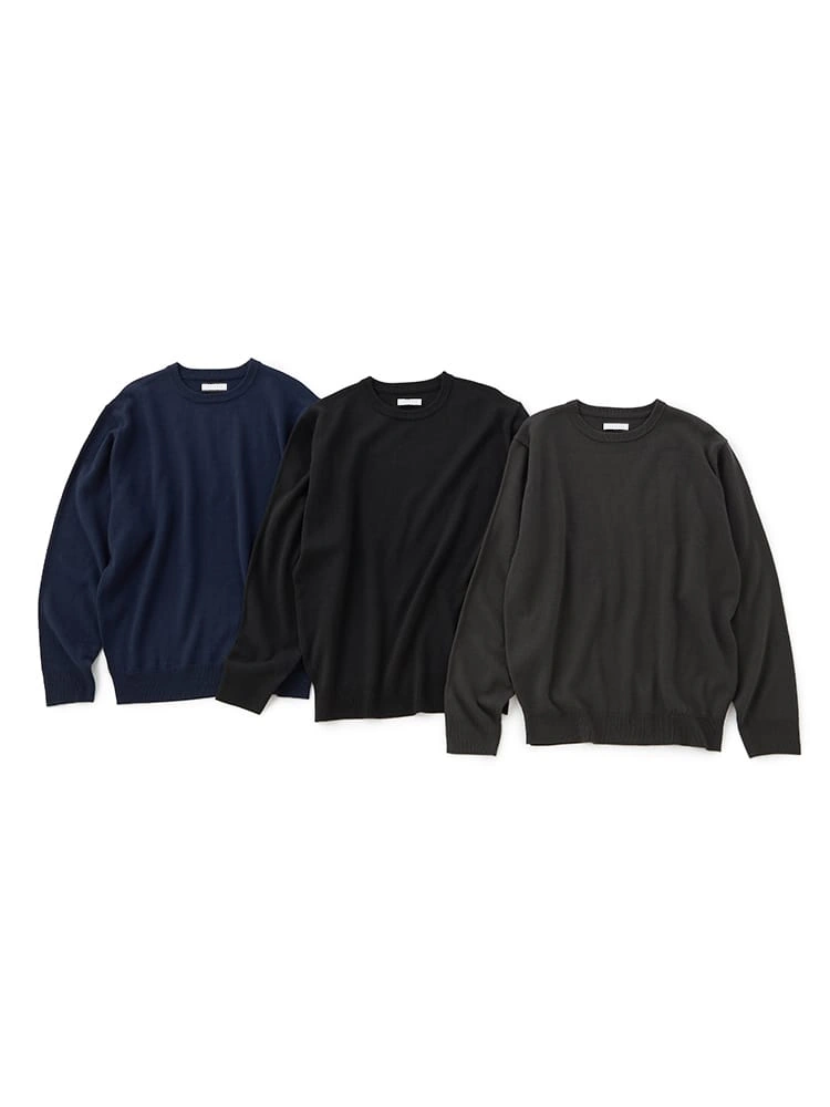 【3点/SmartPick！】クルーネックベーシックニットAセット（ブラック＆グレー＆ネイビー）