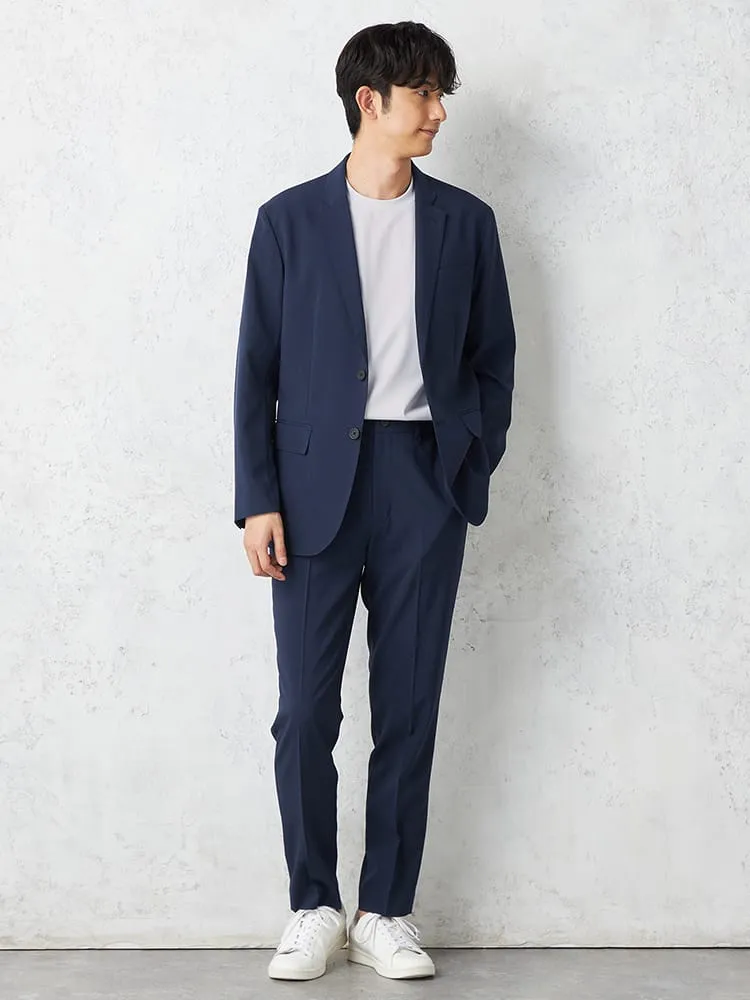 【AIRSUIT】上下セットパンツ裾上げ済みセットアップ防シワ（イージーケア）ストレッチ通年吸汗速乾UVカット2つボタンジャケットノータックスラックス春夏