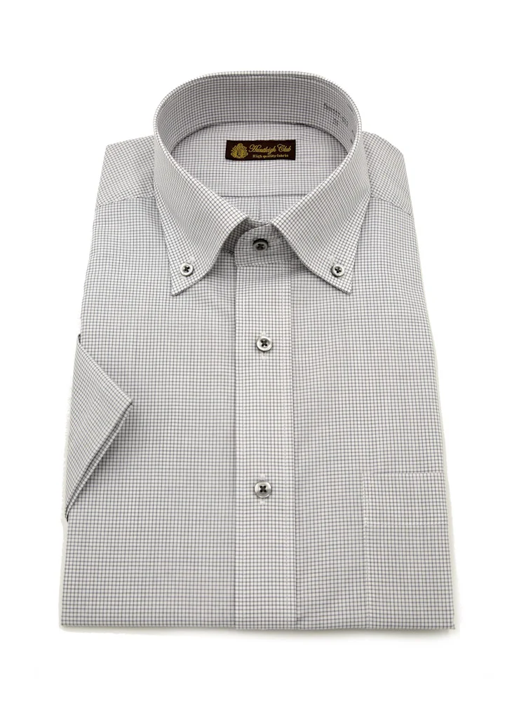 【形態安定】半袖ワイシャツボタンダウンストライプ格子ハントレークラブ春夏