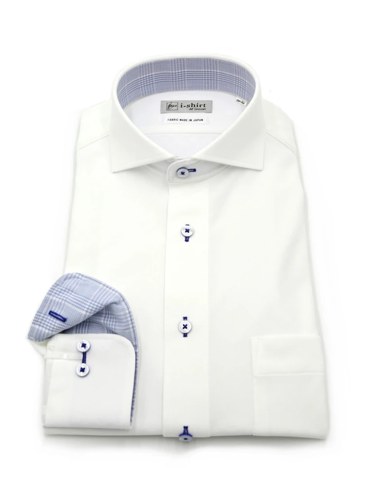 【完全ノーアイロン】長袖アイシャツカッタウェイストレッチ防汚加工織柄無地ワイシャツi-shirt通年