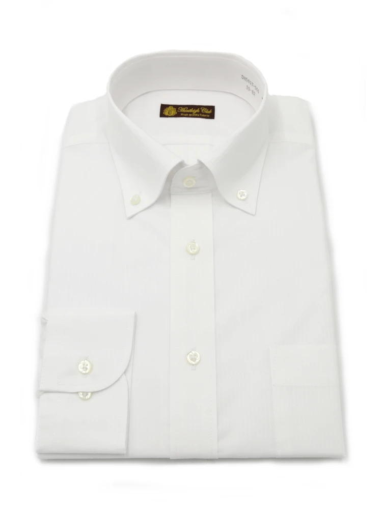 【形態安定】長袖ワイシャツボタンダウン白ドビー織柄無地ハントレークラブ通年
