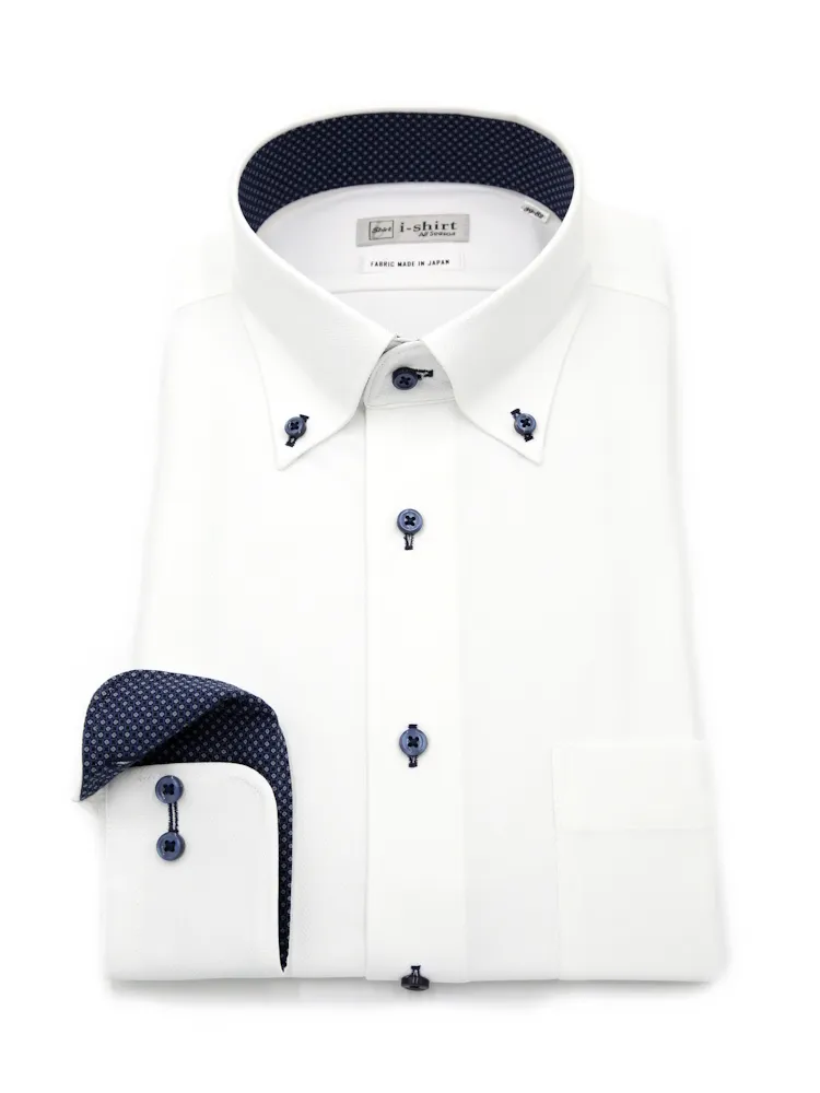 【完全ノーアイロン】長袖アイシャツボタンダウン【トップヘザーシリーズ】ヘリンボン調ワイシャツi-shirt通年