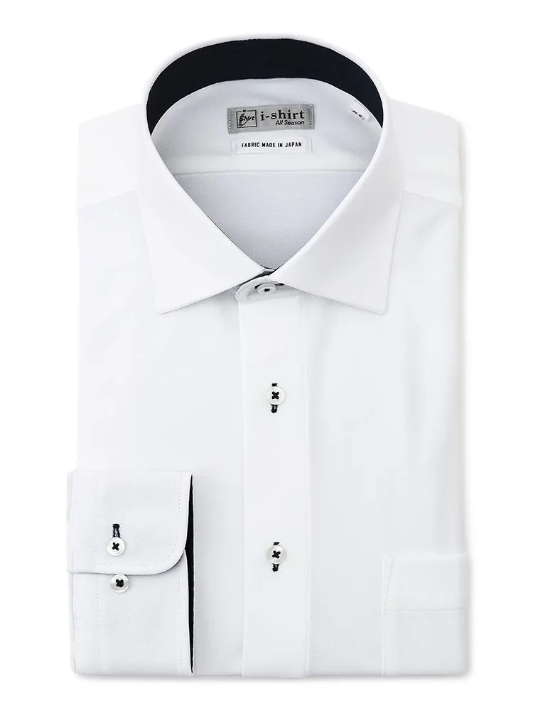 【形態安定】アイシャツ長袖ワイシャツワイド織柄無地i-shirt通年