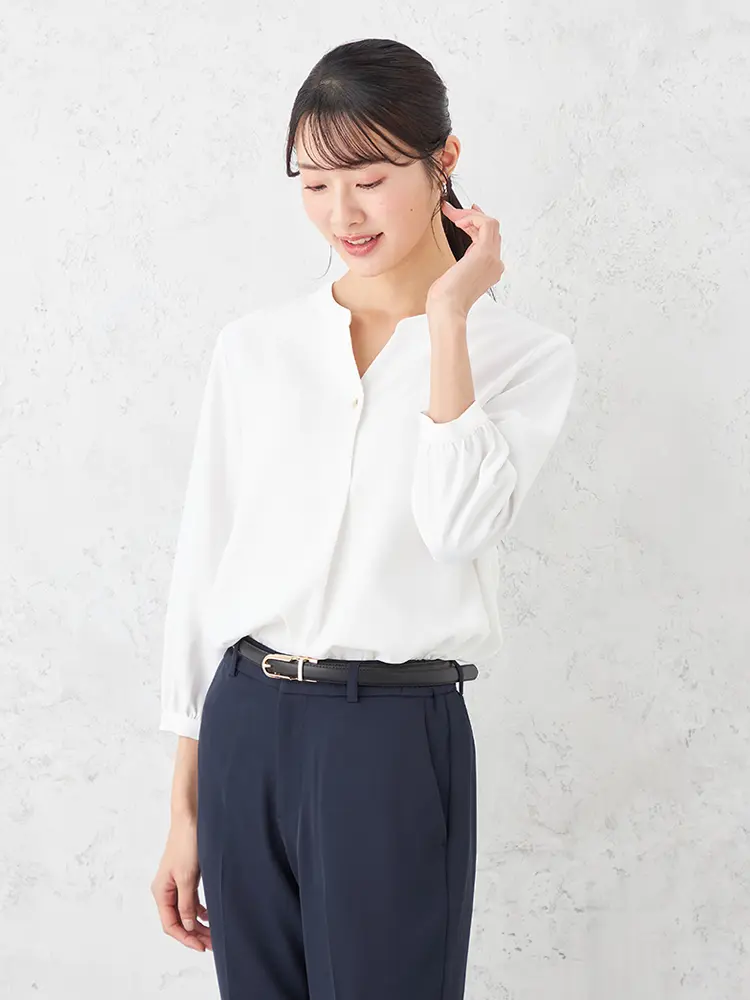 【SOFFICE】キーネックゴールドパーツ7分袖ブラウスカットソー通年【レディース】