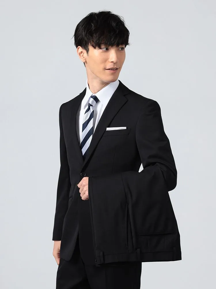 【パンツウォッシャブル】スーツ2つボタンツーパンツブラック無地リクルート／就活対応RESPECTNERO通年【定番】