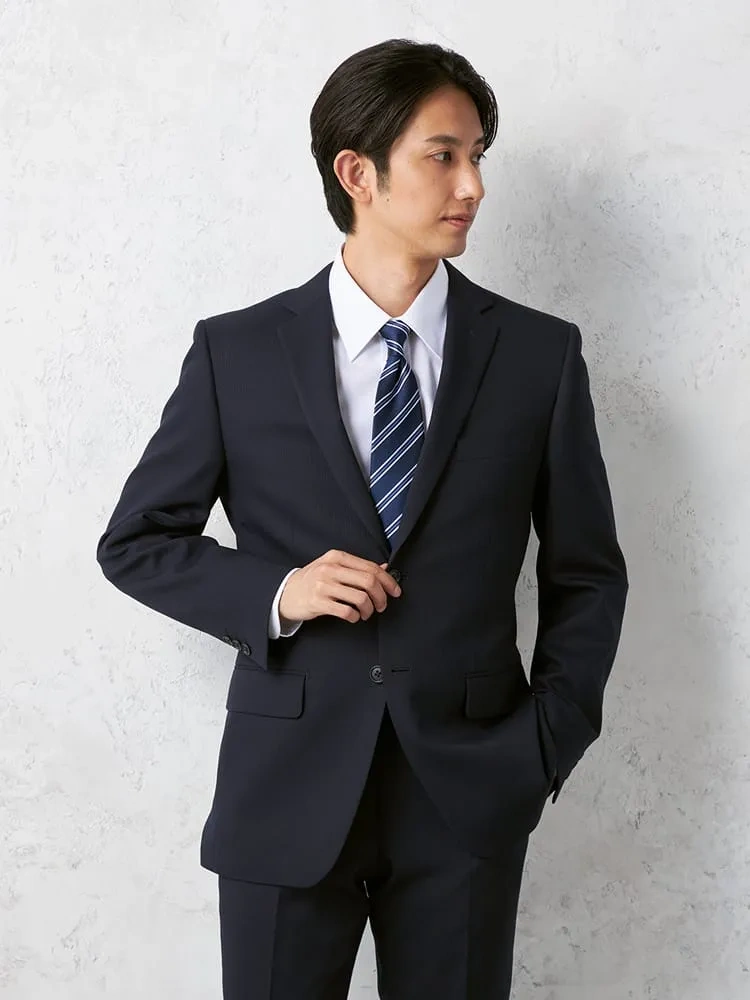 【即納】【WEB限定】褒められスーツ2つボタンネイビーシャドウストライプ上下ウォッシャブル3シーズン対応入社式入学式おすすめ