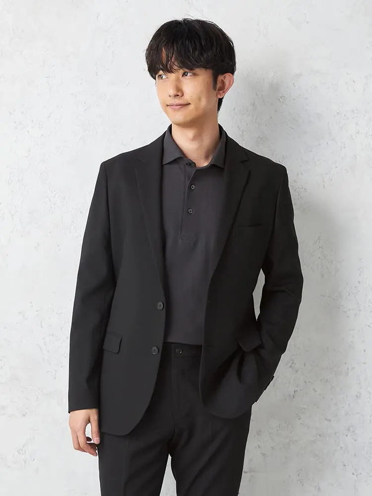 【TOKYORUN】セットアップブレスエフェクトジャケット２つボタンストレッチウォッシャブル通気通年