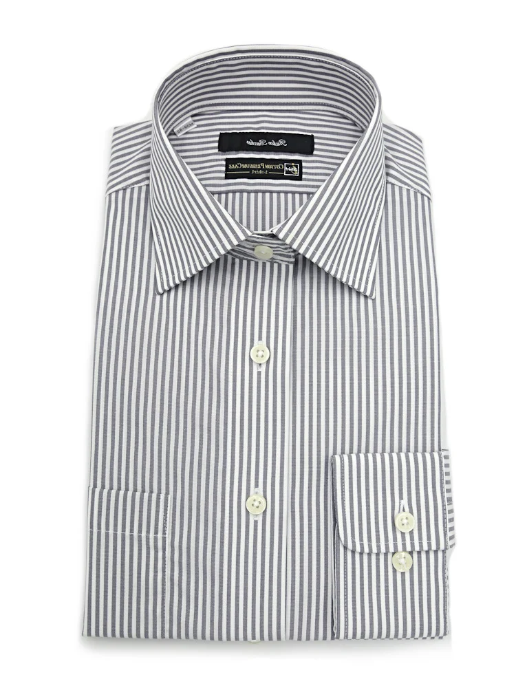 【形態安定】長袖ワイシャツセミワイド【コットンプレミアムケア】ストライプリッケンバッカー通年
