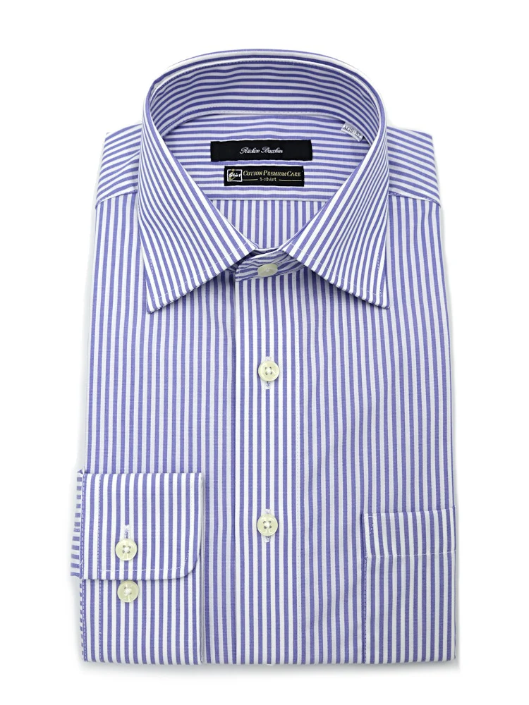 【形態安定】長袖ワイシャツセミワイド【コットンプレミアムケア】ストライプリッケンバッカー通年
