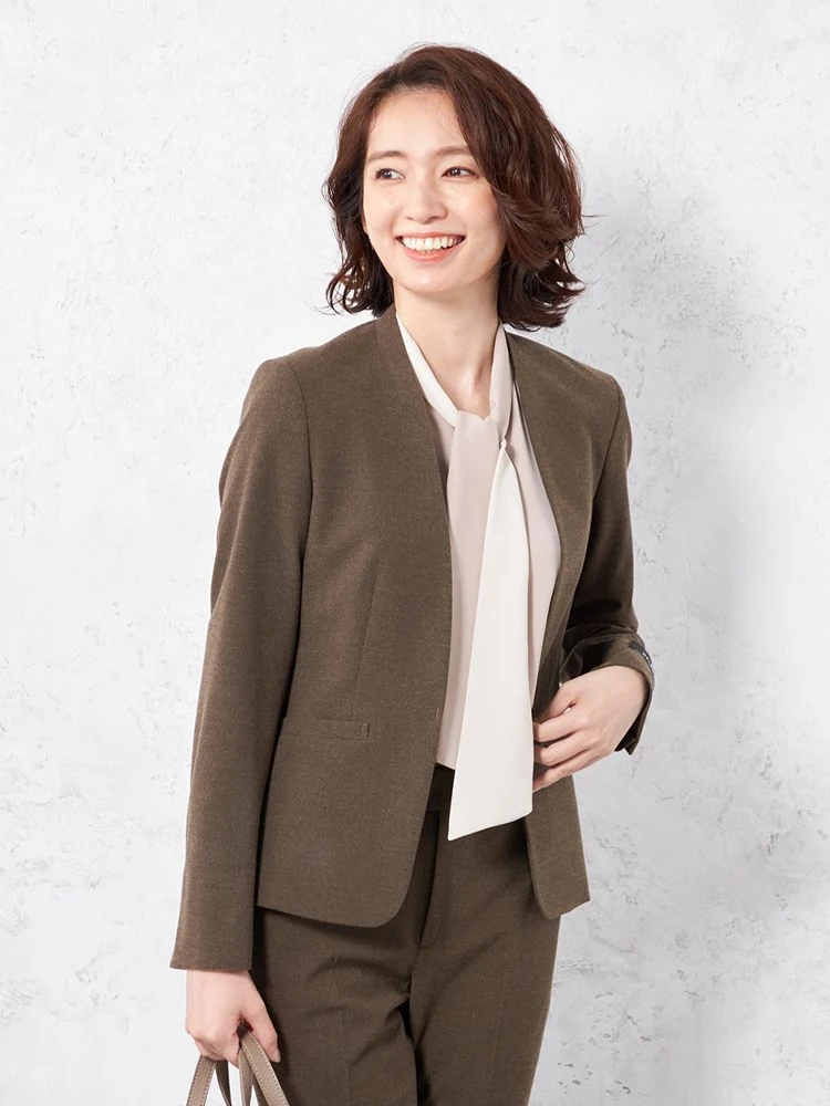 【DELEGANT】ジャケットノーカラージャケット起毛ピンヘッドSOFFICE秋冬【レディース】