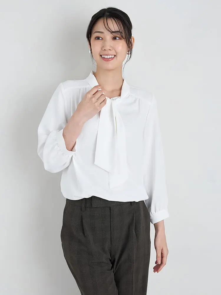 【SOFFICE】デシンボウタイ7分袖ブラウスニット・カットソー無地ウォッシャブル通年【レディース】