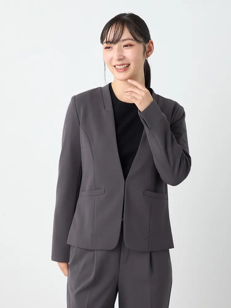 ハイストレッチカラーレスジャケットパンツセット秋冬
