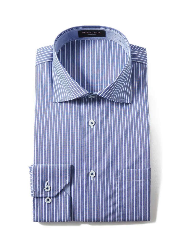 【動きやすい】スプリットラグランシャツ【形態安定】長袖ワイシャツカッタウェイストライプnero通年