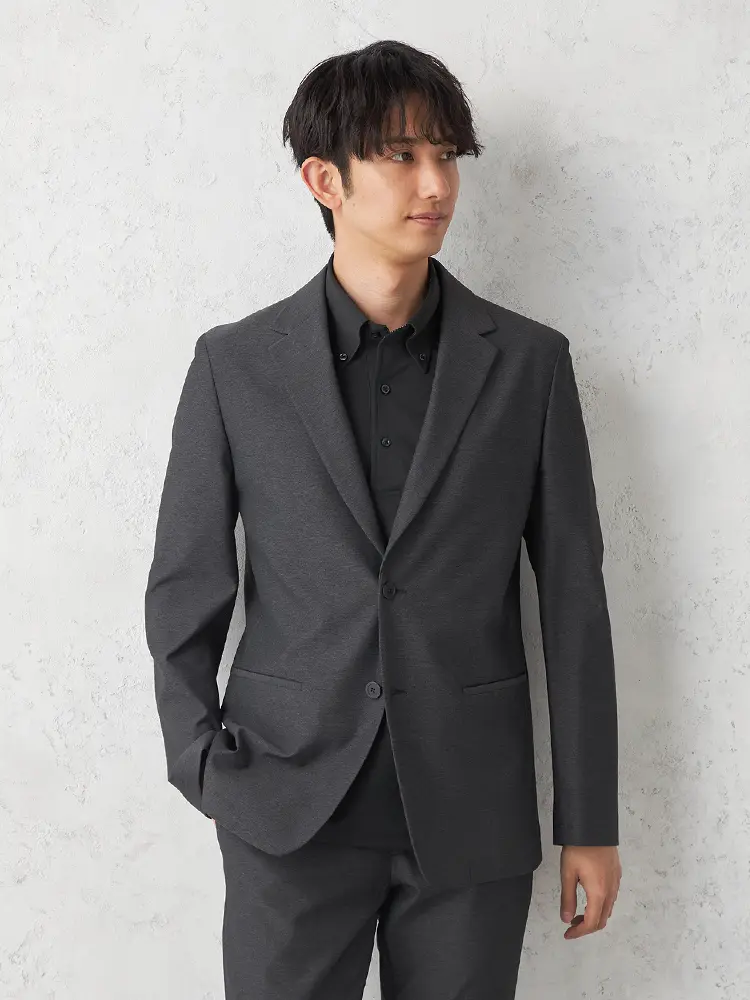 【ｉ－Ｊａｃｋｅｔ】アイシリーズ杢柄セットアップジャケット２つボタン形態安定ストレッチ軽量ウォッシャブル通年