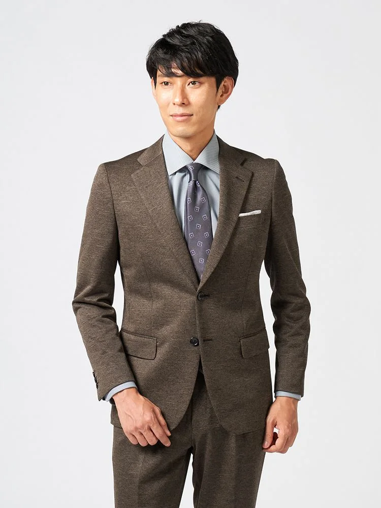 【上下ウォッシャブル】スーツ2つボタンストレッチニットリサイクルポリエステル糸使用無地リッケンバッカー【i-Suit-アイスーツ-】秋冬