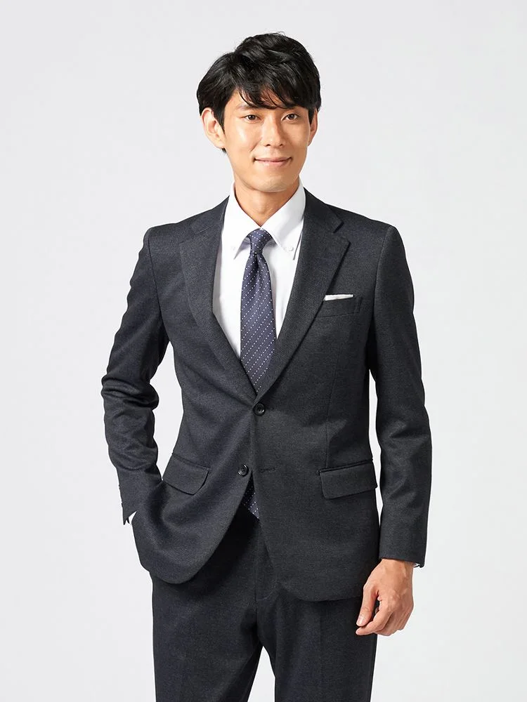【上下ウォッシャブル】スーツ2つボタンストレッチニットリサイクルポリエステル糸使用無地リッケンバッカー【i-Suit-アイスーツ-】秋冬