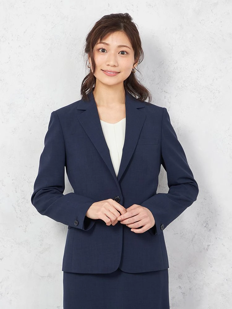 【UVカット＆ウォッシャブル】麻調合繊ジャケット1つボタンネイビー無地SOFFICE春夏【レディース】