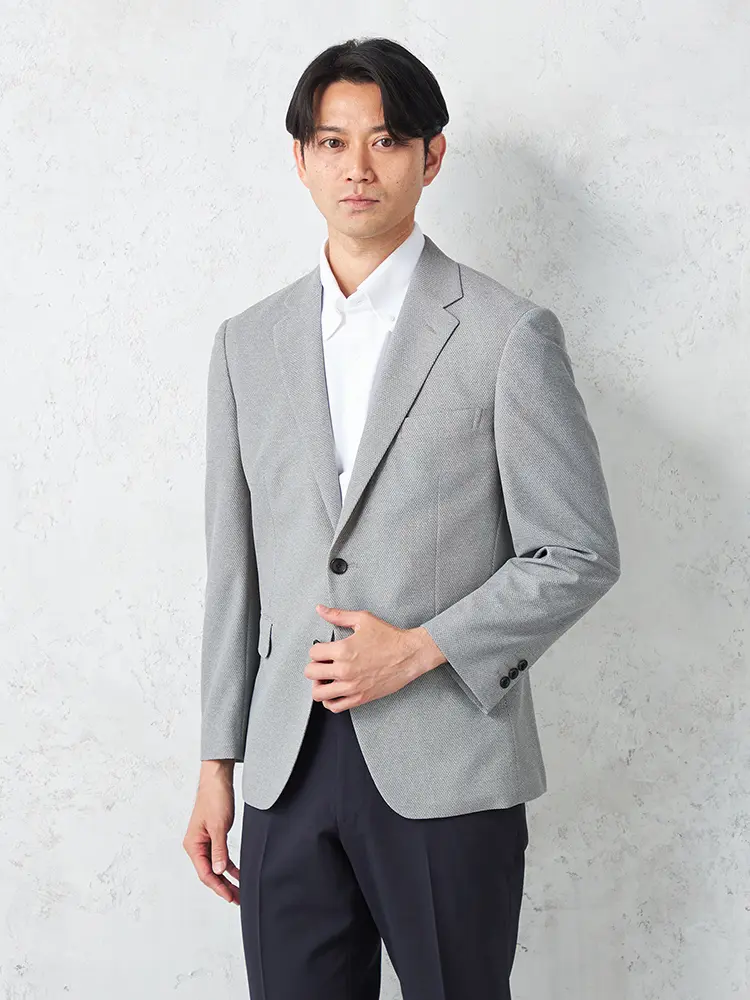 ニットジャケットカラミ織風２つボタンウォッシャブルストレッチ春夏