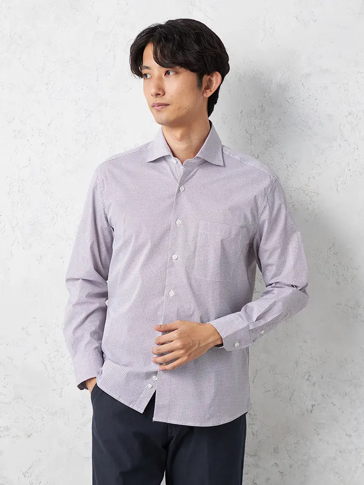 【RUCKENBACCHAR】ドット柄ホリゾンタルカラービジカジシャツ長袖Ｙシャツプリント通年