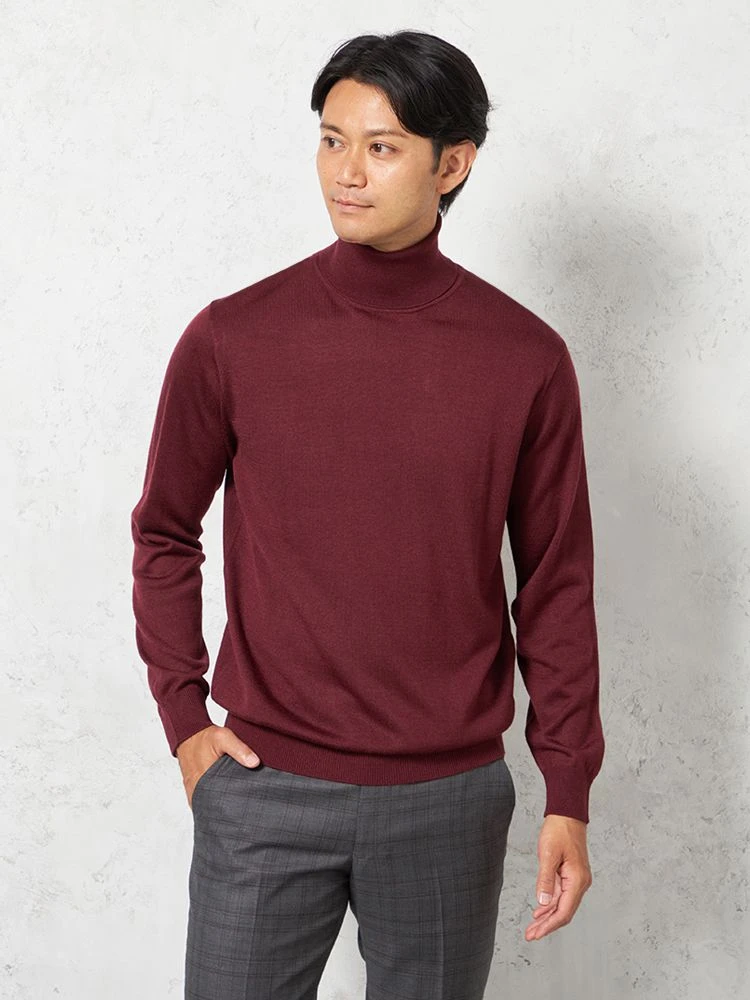 【ウォッシャブル】ニットタートルネックセーター放電抗ピリング無地天竺長袖リッケンバッカー秋冬