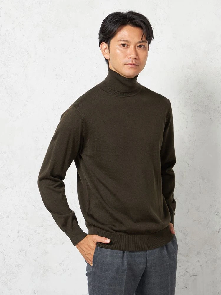 【ウォッシャブル】ニットタートルネックセーター放電抗ピリング無地天竺長袖リッケンバッカー秋冬