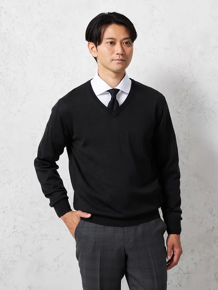 【リッケンバッカー】無地天竺Ｖネックセーターカジュアルインナーニット長袖保温秋冬