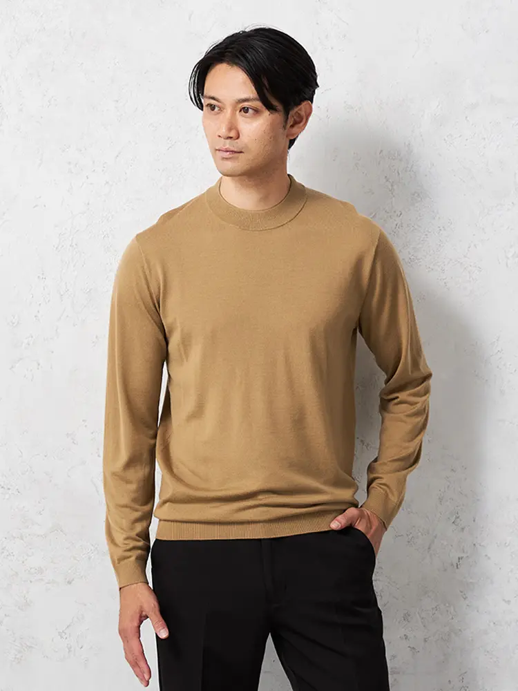 【リッケンバッカーブラック】梳毛モックネックセーターカジュアルインナーニット長袖保温秋冬