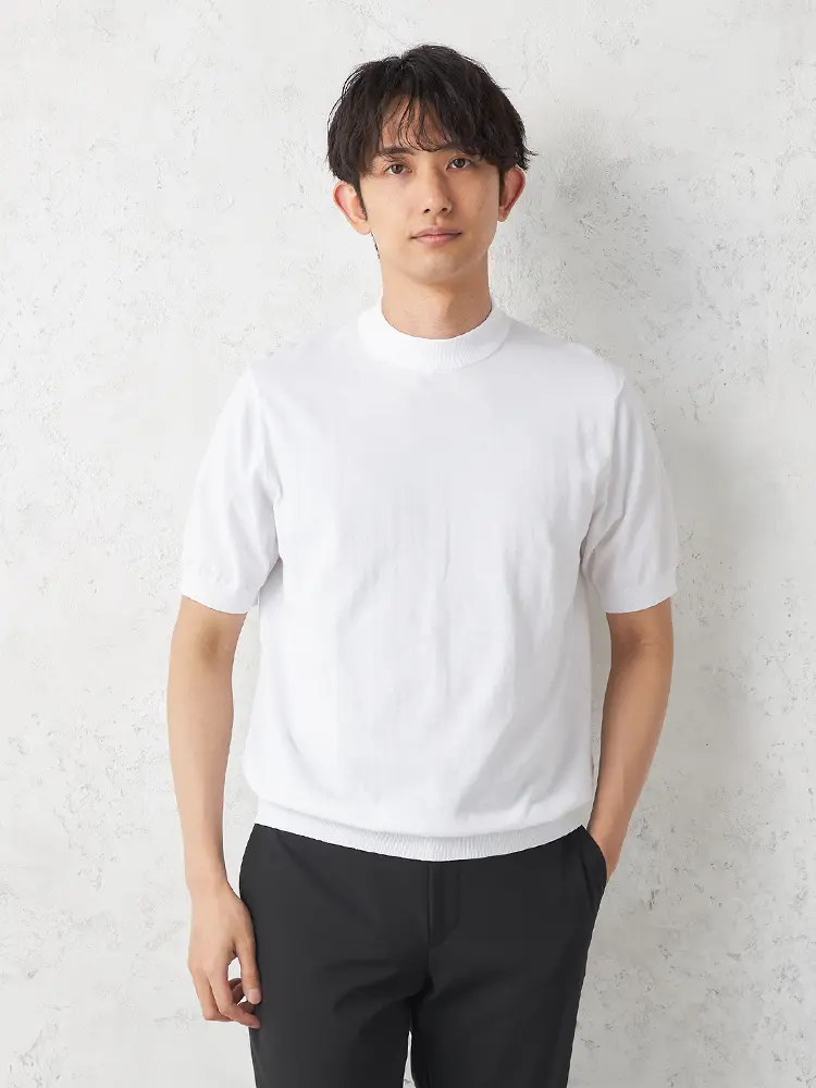 【RuckenBaccharBlack】モックネックニットＴシャツカジュアルインナー半袖リッケンバッカー冷感春夏