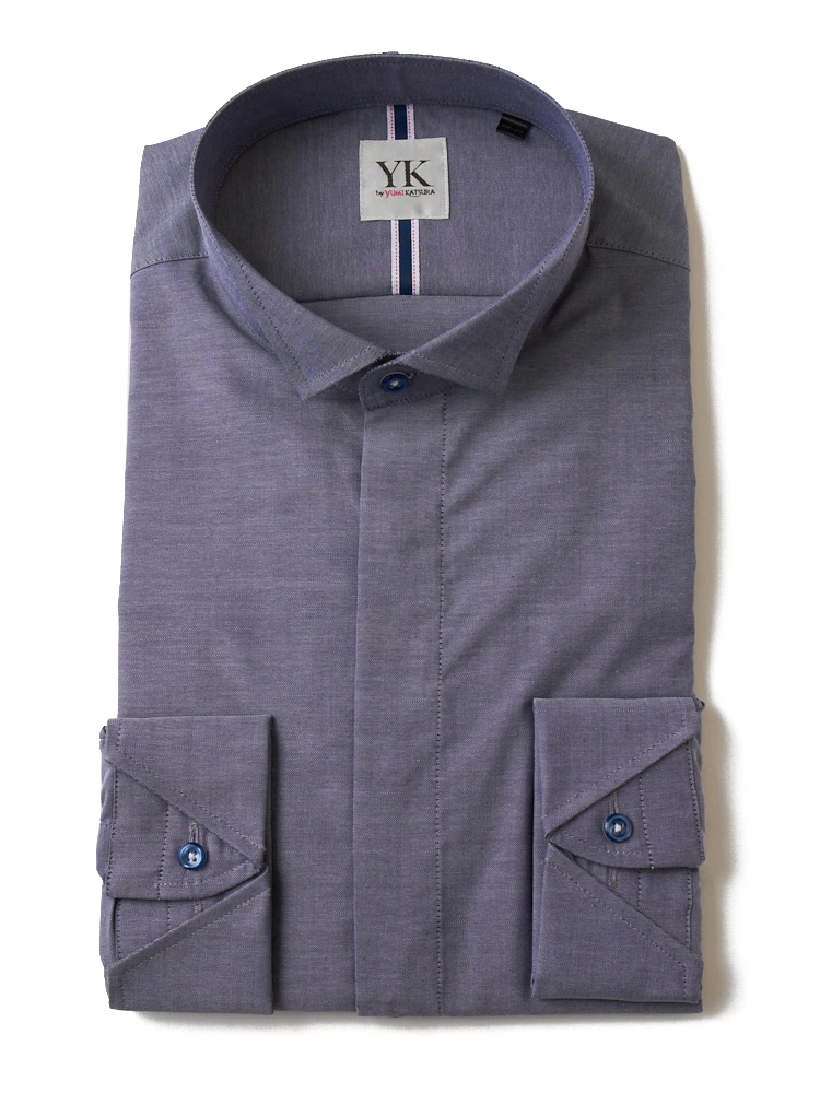 【形態安定】長袖Ｙシャツウィングカラーユミカツラ通年