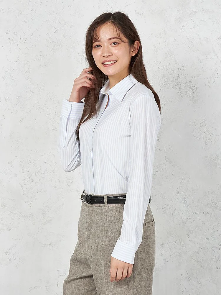【ECOi-shirt】完全ノーアイロン長袖ブラウススキッパーストライプ通年【レディース】