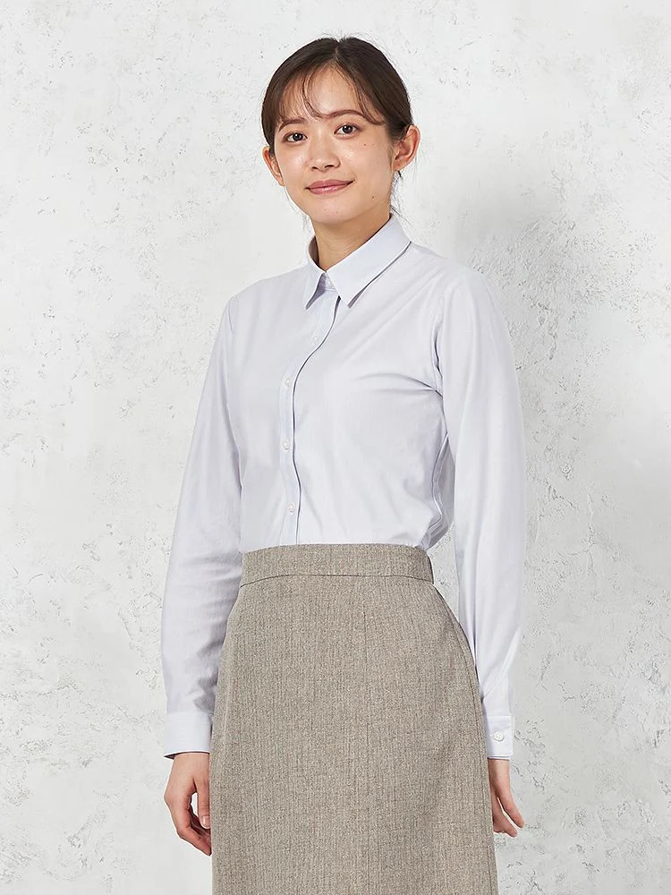 【ハイブリッドアイシャツ】長袖ブラウスレギュラーヘリンボン綿混素材形態安定通年【レディース】