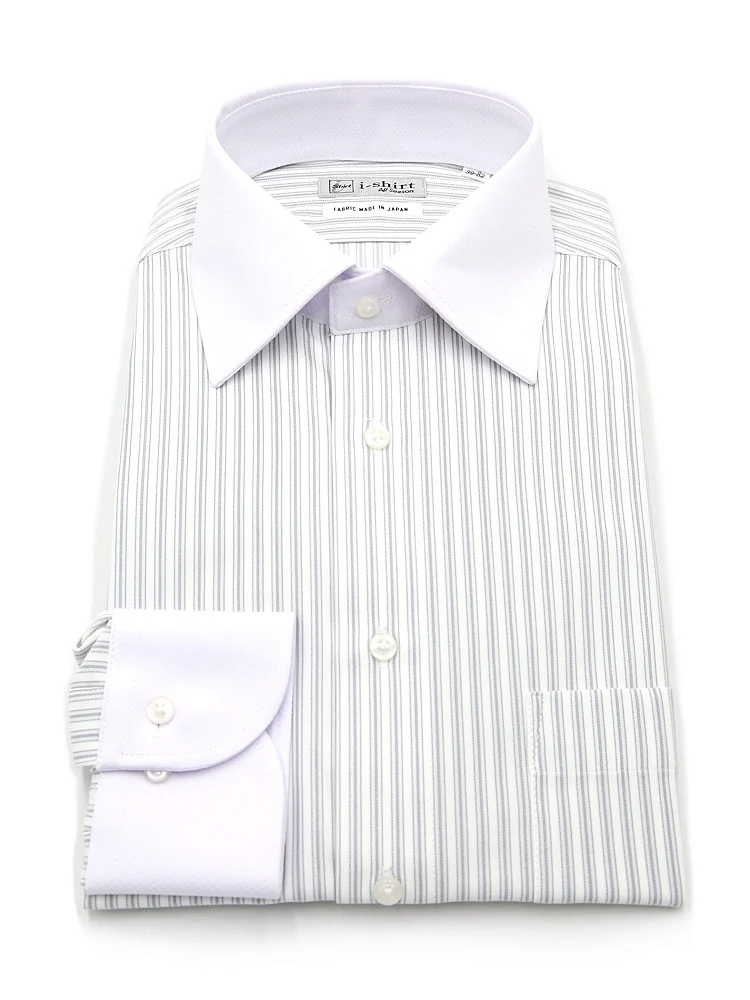 【完全ノーアイロン】長袖アイシャツクレリックセミワイドストライプワイシャツi-shirt通年