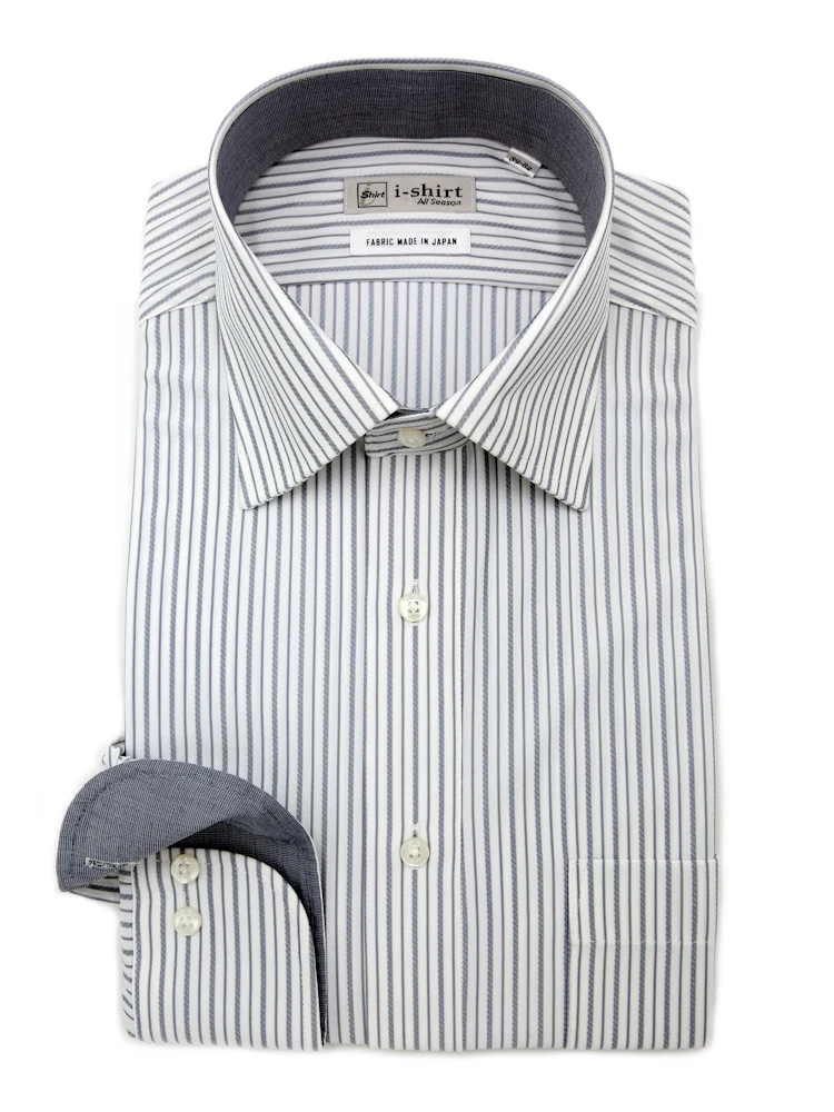 【完全ノーアイロン】長袖アイシャツセミワイドストレッチ吸水速乾ストライプワイシャツi-shirt通年