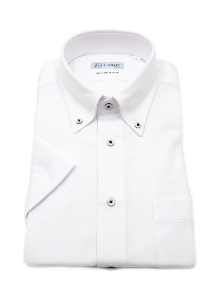 【完全ノーアイロン】半袖アイシャツボタンダウン【アイスライブ生地使用】吸湿冷感シャークスキンi-shirtワイシャツ春夏