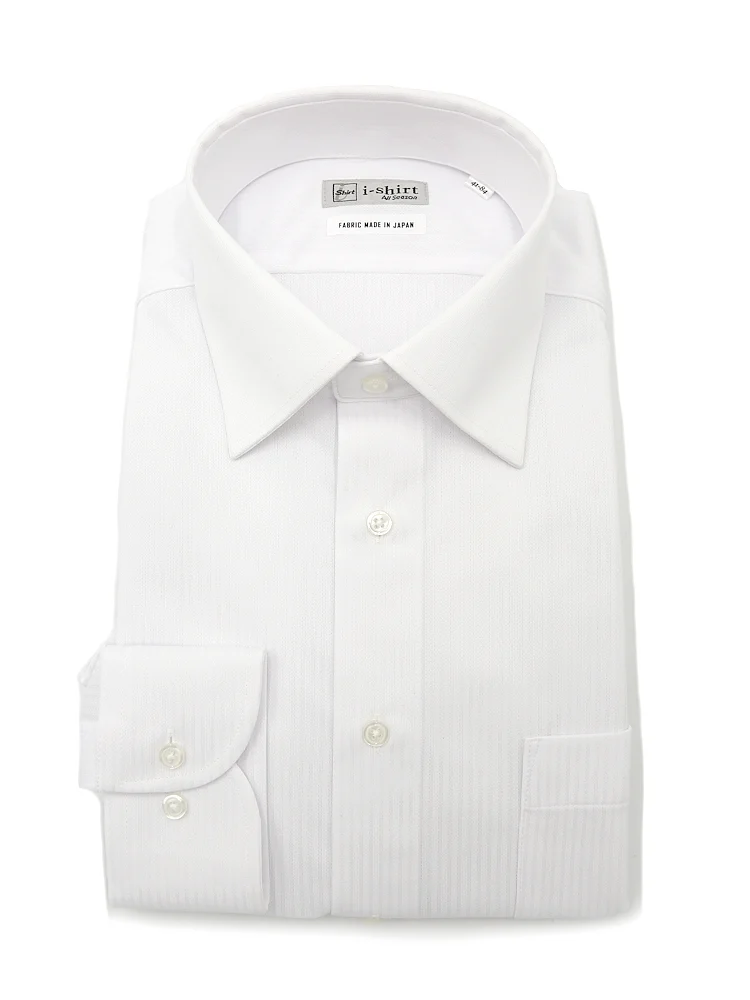 【完全ノーアイロン】長袖アイシャツセミワイドカラーシャドウストライプ柄ワイシャツi-shirt通年