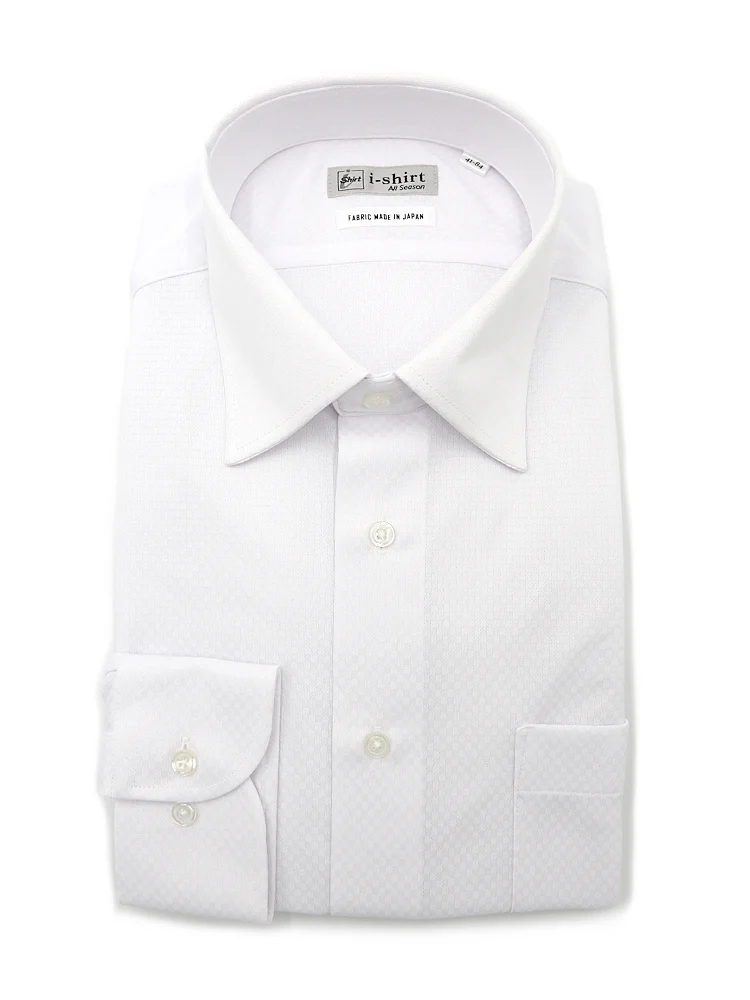 【完全ノーアイロン】長袖アイシャツセミワイドカラースクエア柄ワイシャツi-shirt通年