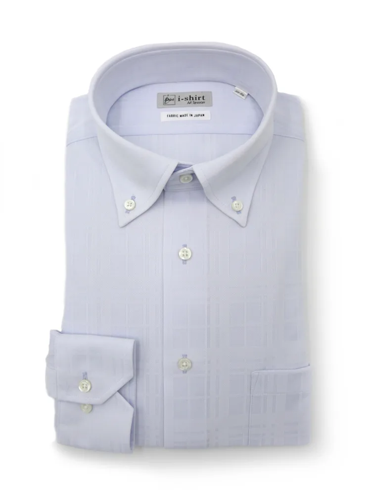【完全ノーアイロン】長袖アイシャツボタンダウンチェックストレッチ吸汗速乾ワイシャツi-shirt通年