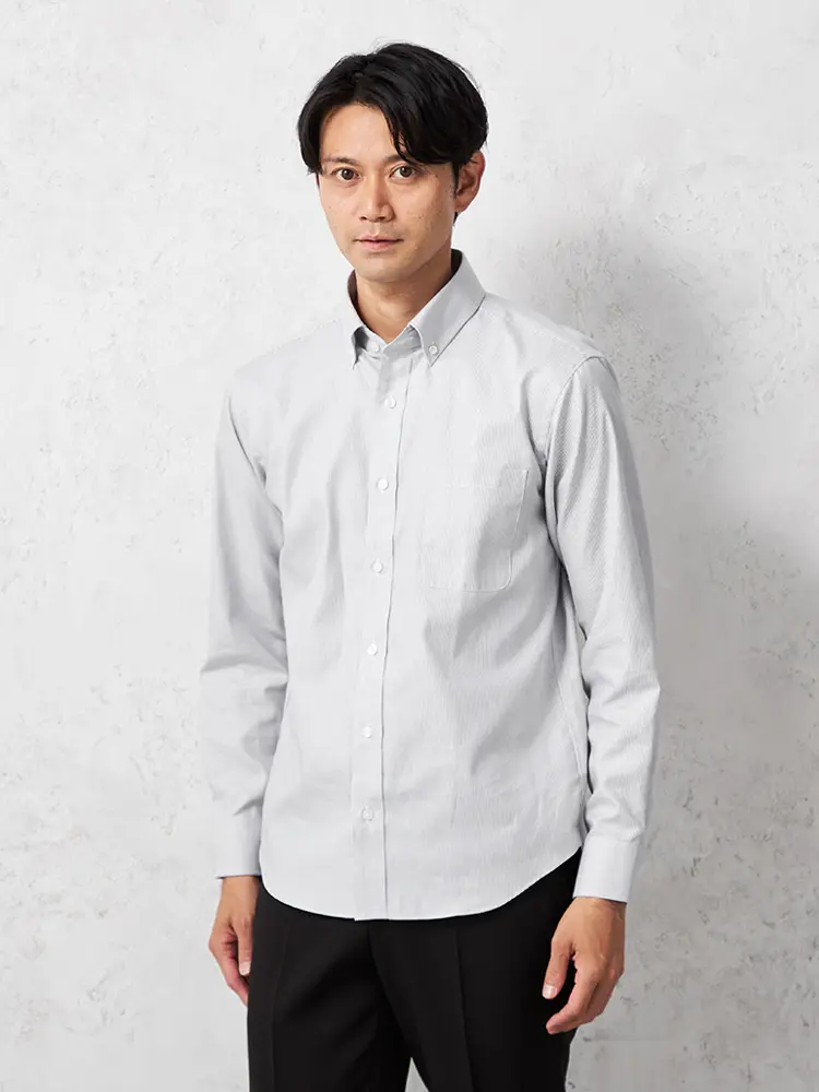 【TOKYORUN】スマカジ３６５シャツボタンダウン長袖Ｙシャツ通年ストライプ