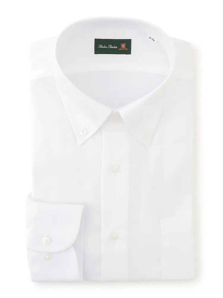 【リッケンバッカー】綿100％ネビロン加工ホワイトドビーＹシャツ長袖ボタンダウン織柄無地抗菌加工防臭加工ストレッチ形態安定通年