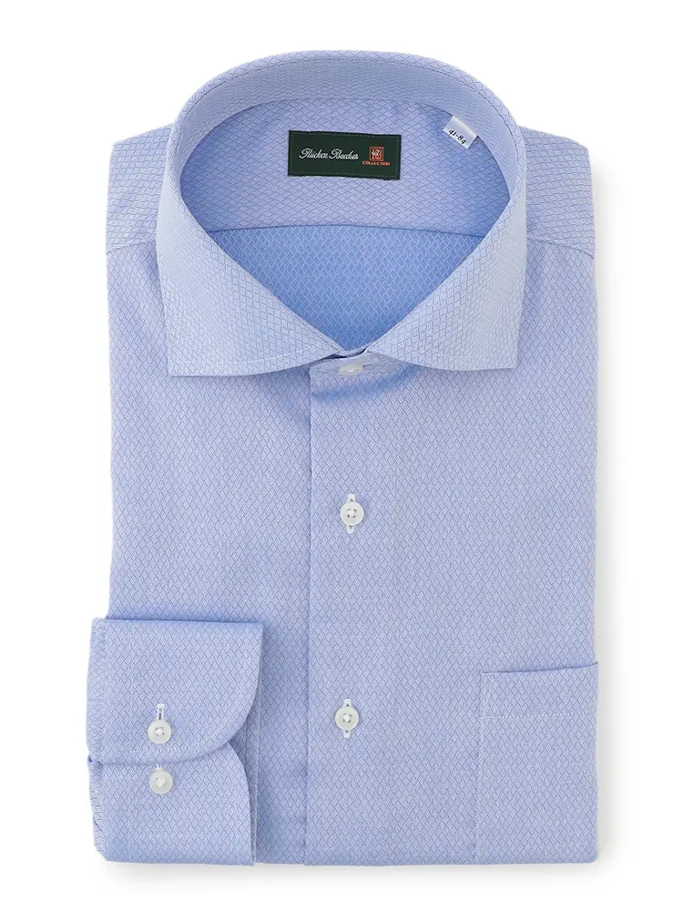 【リッケンバッカー】綿100％ネビロン加工サックスドビーＹシャツ長袖ワイド織柄無地抗菌加工防臭加工ストレッチ形態安定通年