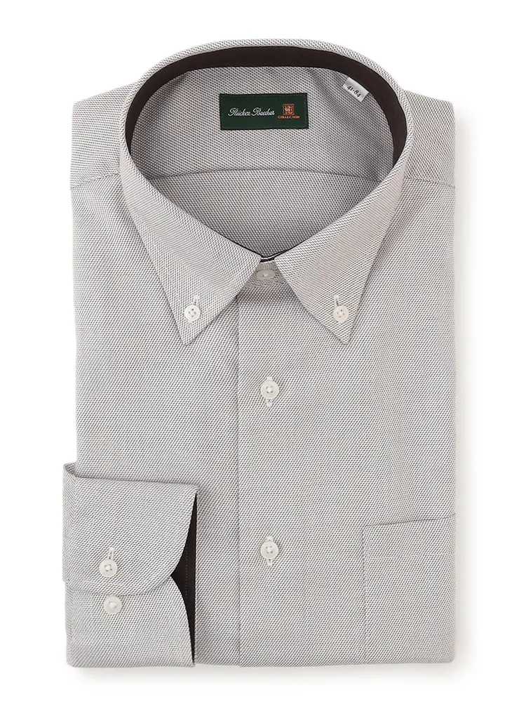 【リッケンバッカー】綿100％ネビロン加工ドビーＹシャツ長袖ボタンダウン織柄無地抗菌加工防臭加工ストレッチ形態安定通年