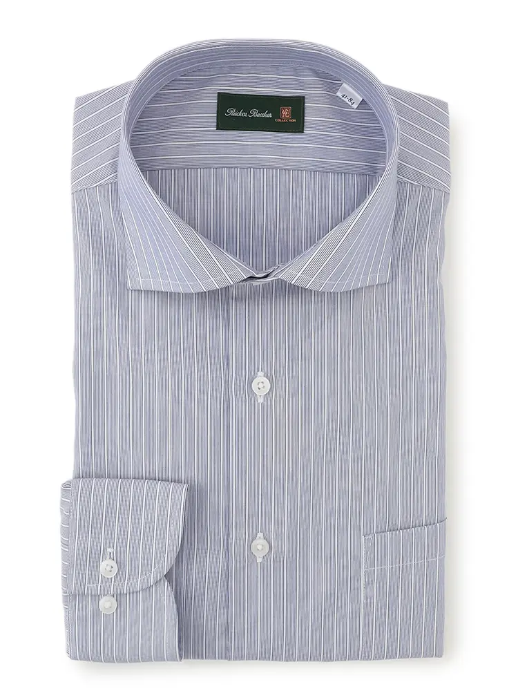 【リッケンバッカー】綿100％ネビロン加工ストライプＹシャツ長袖ワイド抗菌加工防臭加工ストレッチ形態安定通年