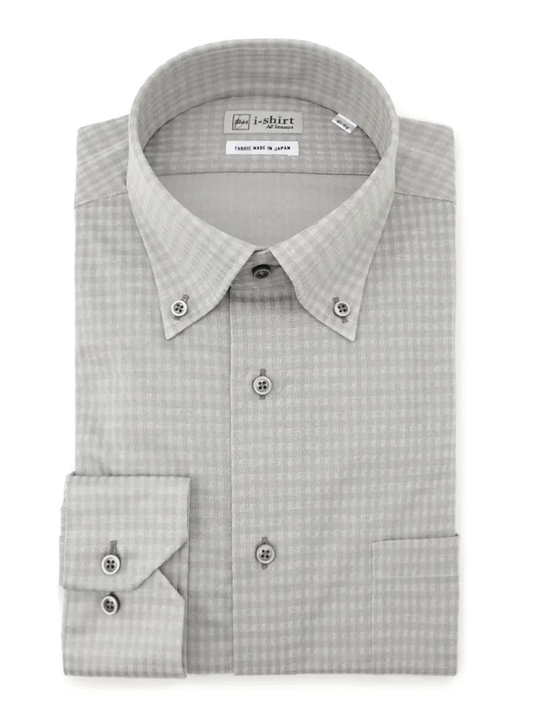 【アイシャツ】長袖Ｙシャツボタンダウンチェック吸汗速乾ストレッチ形態安定通年